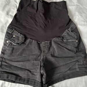 Indigo Blue Black High-Waist Maternity Shorts